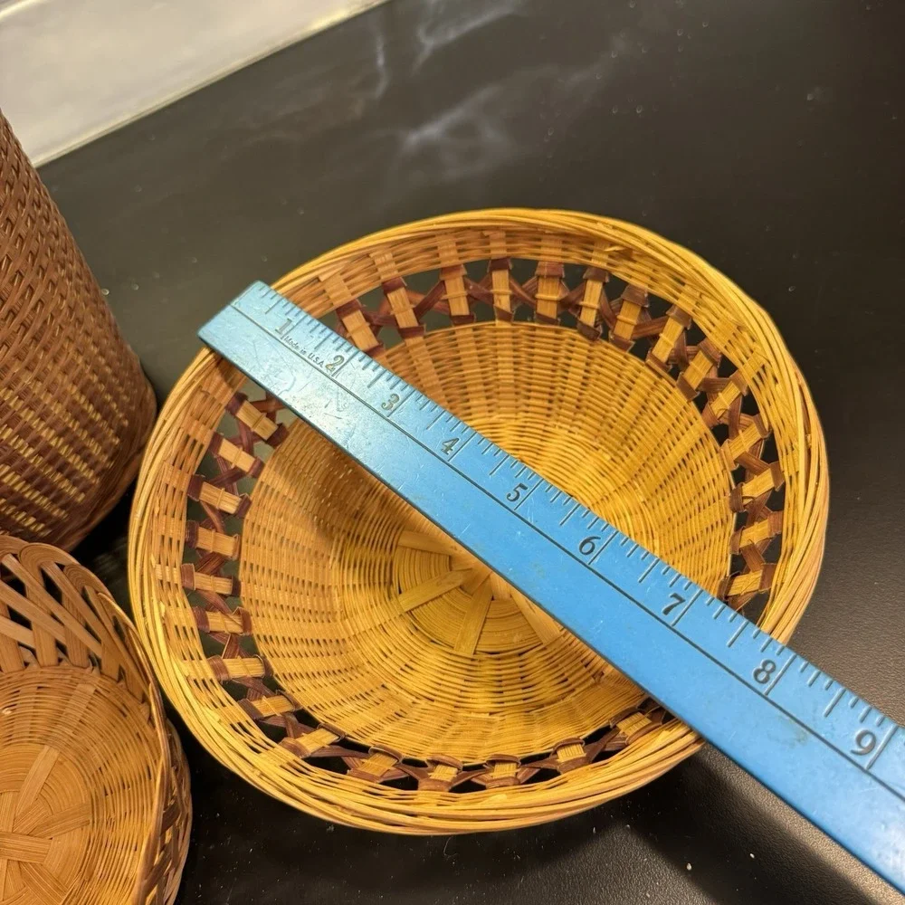 Three Vintage  Bamboo And Rattan Baskets Cottage Core Farmhouse Decor‎